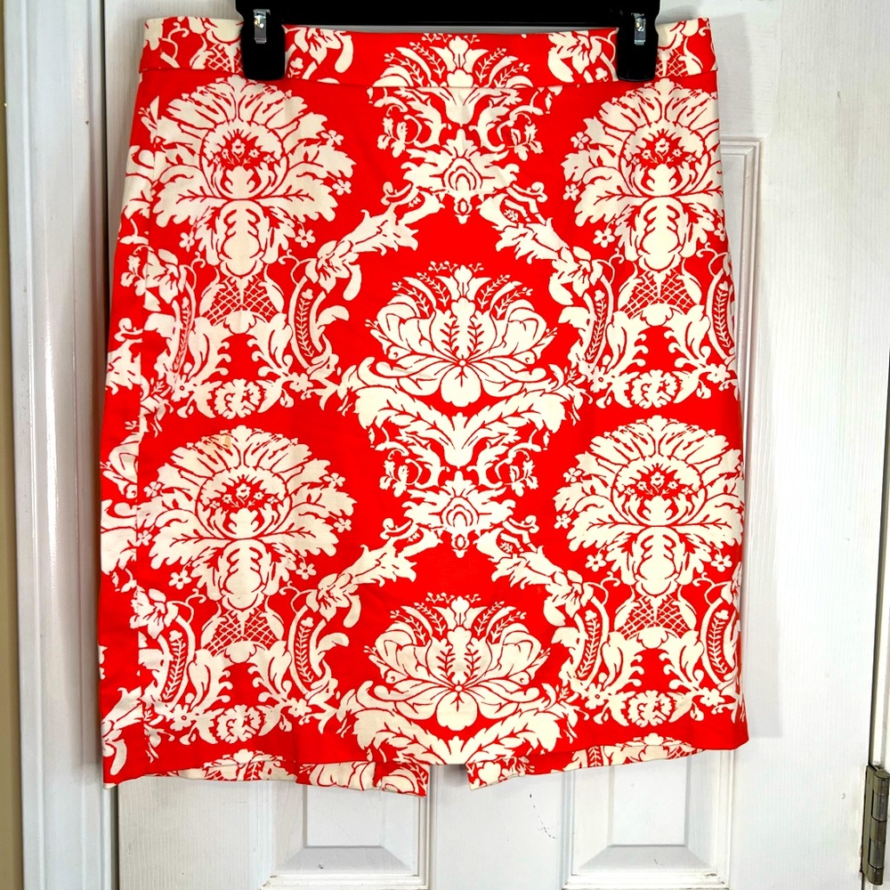 J. Crew The Pencil Skirt Orange/White Sz 8